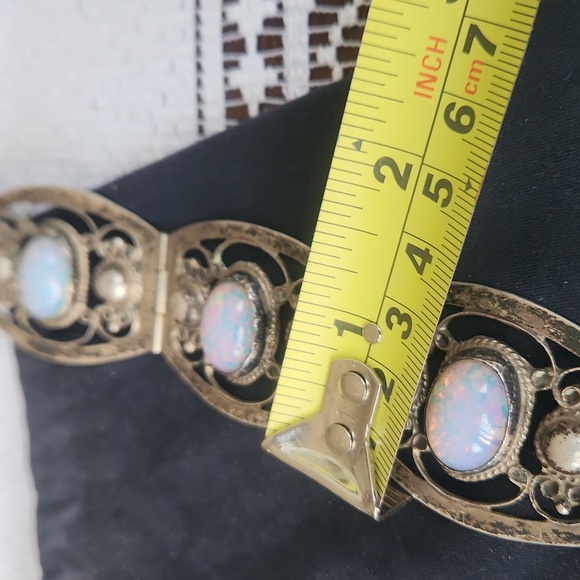 VINTAGE STERLING SILVER OPAL LARGE LINK BEAUTIFUL BRACELET. - Picture 5 of 9